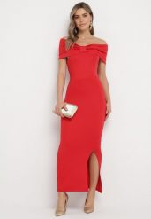 Czerwona Sukienka Maxi Bez Ramiączek z Ozdobną Kokardą i Rozcięciem Marigore. Czerwone sukienki damskie Born2be, m, bez wzorów, wizytowe, bez kołnierzyka, bez ramiączek, maxi. Za 39.99 zł.