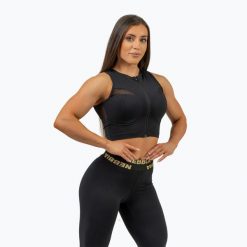 Top treningowy damski NEBBIA Mesh Intense black/gold. Czarne topy damskie Nebbia, bez wzorów, z meshu, bez kołnierzyka, bez ramiączek. Za 299.99 zł.