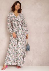 Jasnoniebieska Sukienka Katiphae. Niebieskie sukienki damskie Renee, l, z aplikacjami, z materiału, bez kołnierzyka, bez ramiączek, maxi, kopertowe. Za 54.99 zł.