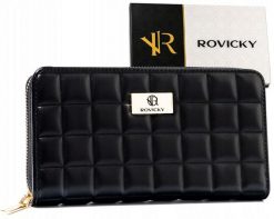 Portfel pikowany Rovicky R-PKK-01 czarny. Czarne portfele damskie ROVICKY, ze skóry ekologicznej. Za 69.99 zł.