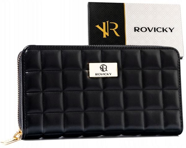 Portfel pikowany Rovicky R-PKK-01 czarny. Czarne portfele damskie ROVICKY, ze skóry ekologicznej. Za 69.99 zł.