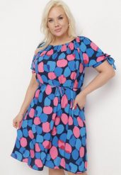 Niebieska Trapezowa Sukienka Bawełniana z Elastycznym Dekoltem i Sznurkiem w Talii Eeraphina. Niebieskie sukienki damskie Born2be, na lato, l, bez wzorów, z bawełny, eleganckie, bez kołnierzyka, plus size, bez ramiączek, trapezowe. Za 59.99 zł.