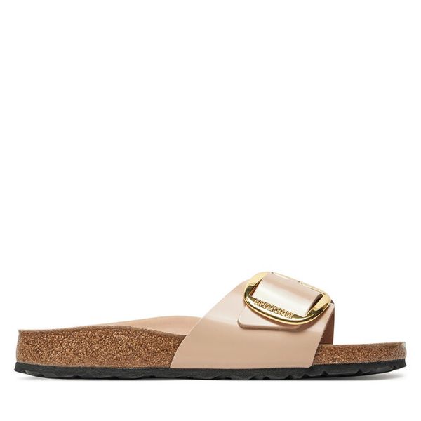 Klapki Birkenstock. Brązowe klapki damskie Birkenstock, bez wzorów, ze lnu, bez obcasa, bez zapięcia. Za 629.99 zł.