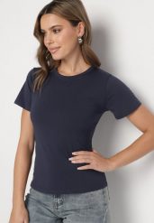 Granatowy Klasyczny T-shirt z Bawełny Lorali. Niebieskie t-shirty damskie Born2be, m, bez wzorów, z bawełny, klasyczne, bez kołnierzyka, bez ramiączek. Za 29.99 zł.