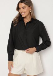 Czarna Bawełniana Koszula w Klasycznym Stylu Naliarae. Czarne koszule damskie Born2be, l, bez wzorów, z bawełny, eleganckie, bez kołnierzyka, bez ramiączek. Za 109.99 zł.