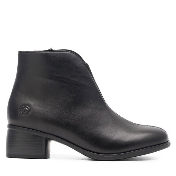 Botki Remonte. Czarne botki damskie Remonte, bez wzorów, bez obcasa, na słupku, bez zapięcia. Za 289.99 zł.