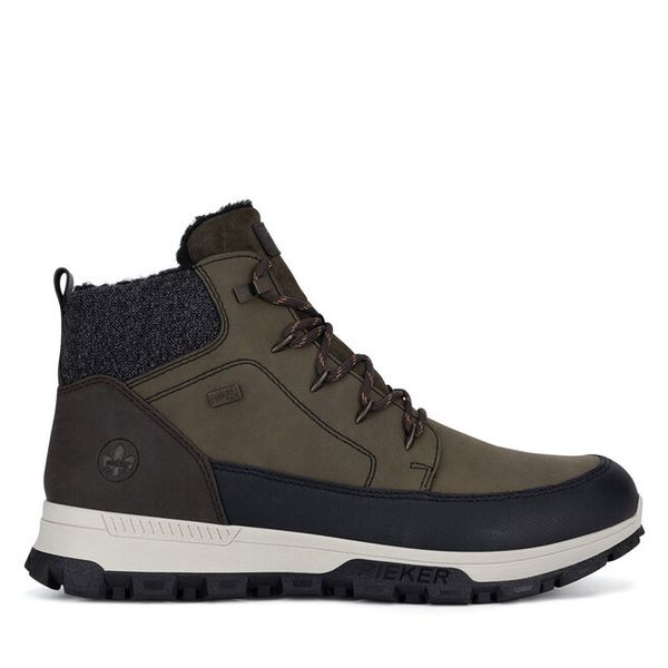 Trzewiki Rieker. Zielone botki męskie Rieker, bez wzorów, bez obcasa, bez zapięcia. Za 299.99 zł.