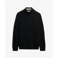 Sweter z kołnierzem typu camionneur, dzianina i bawełna Superdry. Czarne swetry męskie Superdry, s, bez wzorów, z bawełny, vintage, bez kołnierzyka, bez ramiączek. Za 395.45 zł.