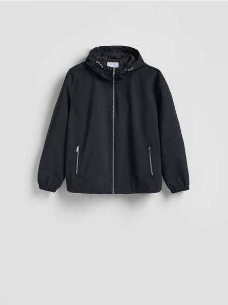 Kurtka z kapturem - czarny. Czarne kurtki męskie Reserved, l, bez wzorów, z tkaniny, z kapturem. Za 259.99 zł.