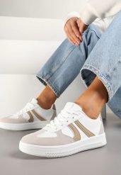 Biało-Beżowe Sneakersy Klasyczne Tenisówki Setinora. Białe trampki i tenisówki damskie Renee, bez wzorów, z jeansu, bez zapięcia. Za 79.99 zł.