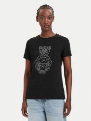 Guess T-Shirt V6GI12 K3325 Czarny Regular Fit. Czarne t-shirty damskie Guess, xxs, z aplikacjami, z bawełny, bez kołnierzyka, bez ramiączek. Za 194.99 zł.