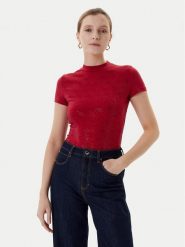 Guess T-Shirt W4BI26 J1314 Bordowy Regular Fit. Czerwone t-shirty damskie Guess, m, z aplikacjami, z bawełny, bez kołnierzyka, bez ramiączek. Za 169.99 zł.