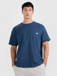 4F T-shirt oversize gładki męski - granatowy XL. Niebieskie t-shirty męskie 4F, m, bez wzorów, z bawełny, bez kołnierzyka, bez ramiączek. W wyprzedaży za 59.99 zł.