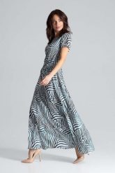 Sukienka Maxi z Podkreśloną Talią - Wzór 105. Niebieskie sukienki damskie Katrus, s, bez wzorów, z elastanu, bez kołnierzyka, bez ramiączek, maxi. Za 299.00 zł.