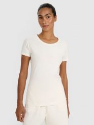 4F T-shirt slim z nadrukiem damski - biały XS. Białe koszulki sportowe damskie 4F, uniwersalny, bez wzorów, z bawełny, bez ramiączek. W wyprzedaży za 39.99 zł.