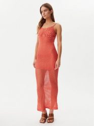 Guess Sukienka letnia E5GK07 Z3N30 Koralowy Regular Fit. Pomarańczowe sukienki damskie Guess, na lato, l, z aplikacjami, z syntetyku, bez kołnierzyka, bez ramiączek. Za 229.99 zł.