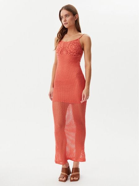 Guess Sukienka letnia E5GK07 Z3N30 Koralowy Regular Fit. Pomarańczowe sukienki damskie Guess, na lato, xl, z aplikacjami, z syntetyku, bez kołnierzyka, bez ramiączek. Za 229.99 zł.