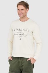 LA MARTINA Ecru bluza męska z vintage logo. Białe bluzy męskie La Martina, l, bez wzorów, vintage, bez ramiączek, bez kaptura. W wyprzedaży za 299.99 zł.