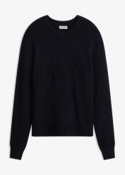 Cienki sweter z mieszanki wiskozy. Czarne swetry nierozpinane damskie bonprix, bez wzorów, z wiskozy, bez kołnierzyka, bez ramiączek. Za 149.99 zł.