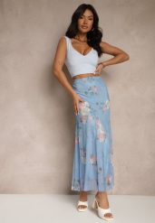 Jasnoniebieska Spódnica w Kwiatowy Wzór o Rozkloszowanym Kroju Efrirene. Niebieskie spódnice damskie Renee, na co dzień, m, bez wzorów, eleganckie, maxi, proste. Za 69.99 zł.