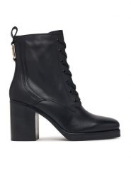 Tommy Hilfiger Trzewiki Ltr Square Toe Heel Lace-Up Boot FW0FW09554 Czarny. Czarne botki damskie Tommy Hilfiger, bez wzorów, ze skóry, bez obcasa, na słupku, bez zapięcia. Za 849.99 zł.