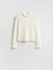 Sweter z dodatkiem wełny - złamana biel. Swetry nierozpinane damskie Reserved, l, bez wzorów, z dzianiny, bez kołnierzyka, bez ramiączek. Za 139.99 zł.