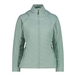 Kurtka damska CMP. Zielone kurtki sportowe damskie CMP, bez wzorów, z materiału, bez ramiączek, z kapturem, narciarskie, primaloft. Za 375.00 zł.