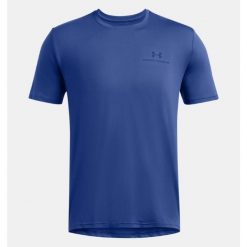 Koszulka fitness męska Under Armour t-shirt sportowy z krótkim rękawem. Niebieskie koszulki sportowe męskie Under Armour, m, bez wzorów, bez ramiączek, na fitness i siłownię. Za 184.80 zł.