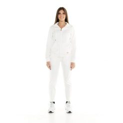 Bluza z zamek błyskawiczny na co dzień na siłownię. Białe bluzy damskie LEONE 1947 APPAREL, bez wzorów, z dresówki, sportowe, bez ramiączek, bez kaptura. W wyprzedaży za 273.65 zł.