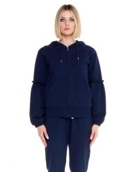 Błyszcząca damska bluza z kapturem zapinana na zamek. Niebieskie bluzy damskie LEONE 1947 APPAREL, l, bez wzorów, z bawełny, sportowe, bez ramiączek, z kapturem. Za 147.31 zł.