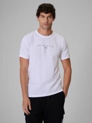 4F T-shirt slim z nadrukiem męski - biały L. Białe t-shirty męskie 4F, l, bez wzorów, z bawełny, bez kołnierzyka, bez ramiączek. Za 69.99 zł.