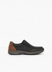 Wsuwane buty marki Rieker o komfortowej tęgości. Czarne buty sportowe męskie bonprix, bez wzorów, bez zapięcia. Za 269.99 zł.