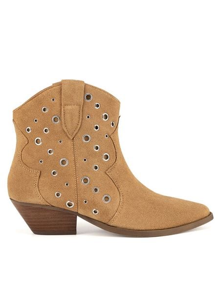 Badura Kowbojki ORCHID-V365-C-191-1 Beżowy. Brązowe botki damskie Badura, bez wzorów, ze skóry, bez obcasa, na słupku, bez zapięcia. Za 399.99 zł.