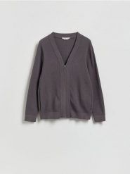 Rozpinany kardigan - szary. Szare swetry męskie Reserved, l, bez wzorów, z bawełny, bez kołnierzyka, bez ramiączek. Za 159.99 zł.