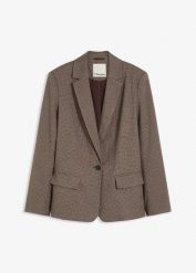 Żakiet w kratę. Brązowe marynarki i żakiety damskie bonprix, bez wzorów, eleganckie, bez kołnierzyka, bez ramiączek. Za 229.99 zł.
