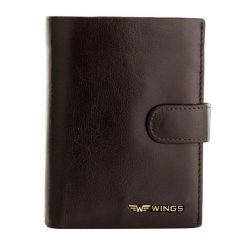 WINGS Męski portfel ze skóry naturalnej bydlęcej zapinany Black. Czarne portfele męskie Wings, bez wzorów, z materiału. Za 82.90 zł.