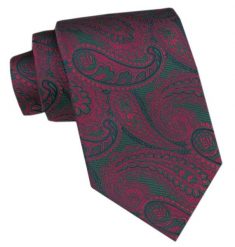 Klasyczny Krawat Męski CHATTIER - Zieleń w Czerwone, Duże Paisley. Czerwone krawaty i muchy Chattier, bez wzorów, z tkaniny, eleganckie. Za 49.00 zł.