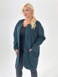Kardigan Kaja w kolorze butelkowej zieleni XXL OVERSIZE WIOSNA. Zielone kardigany damskie Moda Size Plus Iwanek, na jesień, s, bez wzorów, z poliesteru, eleganckie, bez kołnierzyka. Za 199.90 zł.