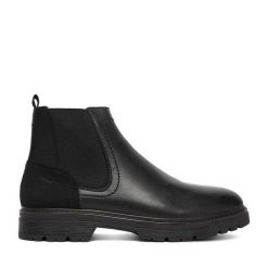 Botki Rieker. Czarne botki męskie Rieker, bez wzorów, bez obcasa, bez zapięcia. Za 439.99 zł.