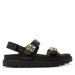 Sandały Tory Burch. Czarne sandały damskie Tory Burch, bez wzorów, bez obcasa, na płaskiej podeszwie, bez zapięcia. Za 1,659.00 zł.