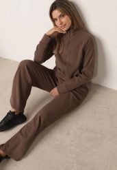 Brązowy Komplet Dresowy Szerokie Spodnie i Rozpinana Bluza ze Stójką Aleea. Brązowe bluzy damskie Born2be, l, bez wzorów, z dresówki, bez ramiączek, bez kaptura. Za 169.99 zł.