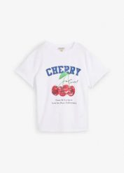 T-shirt z nadrukiem z czystej bawełny organicznej. Białe t-shirty damskie bonprix, bez wzorów, z bawełny, bez kołnierzyka, bez ramiączek. Za 37.99 zł.