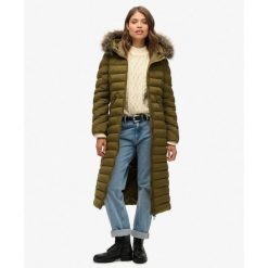 Długi Płaszcz z Kapturem z Sztucznego Futra Fuji od SUPERDRY. Szare płaszcze damskie Superdry, bez wzorów, eleganckie, bez kołnierzyka, z kapturem. W wyprzedaży za 486.60 zł.