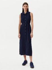 Lacoste Sukienka koszulowa EF1107 Granatowy Regular Fit. Niebieskie sukienki damskie Lacoste, bez wzorów, z bawełny, bez kołnierzyka, bez ramiączek, koszulowe. Za 379.99 zł.
