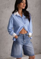 Niebieskie Szorty Jeansowe z Bawełny Jorts High Waist Sirenora. Niebieskie szorty damskie Renee, bez wzorów, z bawełny, casualowe, z podwyższonym stanem, plus size. Za 89.99 zł.