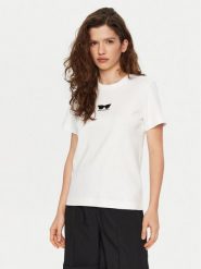 KARL LAGERFELD T-Shirt A1W17021 Biały Regular Fit. Białe t-shirty damskie KARL LAGERFELD, s, bez wzorów, z bawełny, bez kołnierzyka, bez ramiączek. Za 229.99 zł.