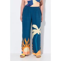 Damskie Spodnie palazzo palmy/słońce szeroka nogawka elastyczny pas. Niebieskie spodnie dresowe damskie Ulla Popken, bez wzorów, z materiału, sportowe, długie. W wyprzedaży za 191.99 zł.