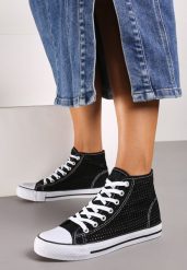 Czarne Płaskie Trampki z Perforacją Yelagia. Czarne trampki i tenisówki damskie Renee, bez wzorów, bez zapięcia. Za 19.99 zł.