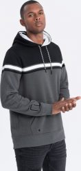 Ombre Bluza męska z kapturem trzykolorowa - szara V2 OM-SSNZ-22FW-014 M. Szare bluzy męskie Ombre, m, bez wzorów, bez ramiączek, z kapturem. Za 109.99 zł.