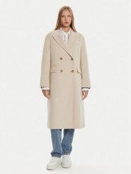 Tommy Hilfiger Płaszcz wełniany WW0WW42621 Beżowy Regular Fit. Brązowe płaszcze damskie Tommy Hilfiger, na zimę, bez wzorów, z syntetyku, bez kołnierzyka, bez kaptura. Za 1,899.00 zł.